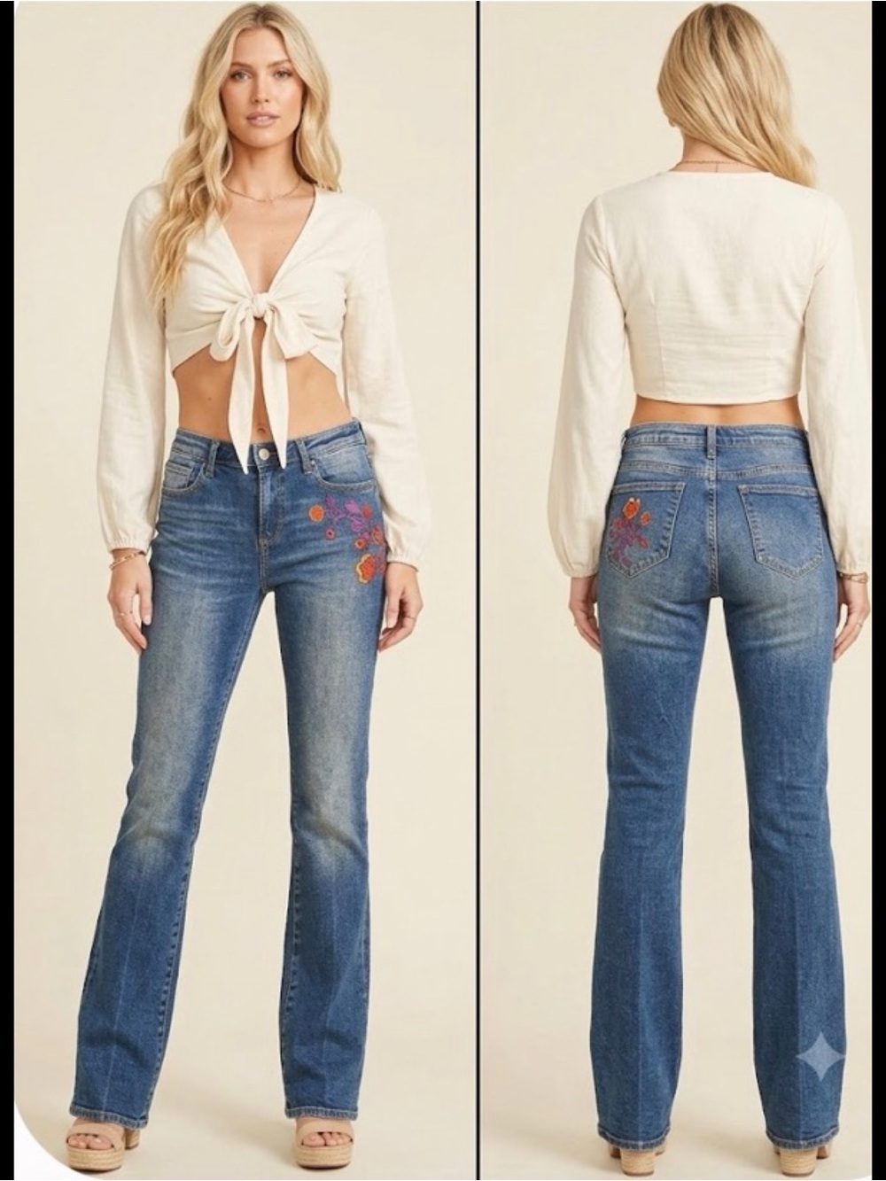 Driftwood Embroidered Kelly Bootcut Cowgirl Jeans Boho Festival Denim L33 W28